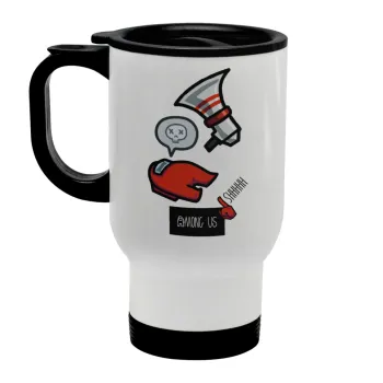 Among US Shhhh!!!, Stainless steel travel mug with lid, double wall white 450ml