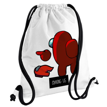 Among US i am impostor..., Backpack pouch GYMBAG white, with pocket (40x48cm) & thick cords