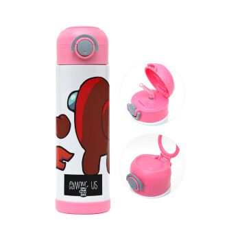 Among US i am impostor..., Children's hot water bottle, stainless steel, with safety straw, PINK (500ml)