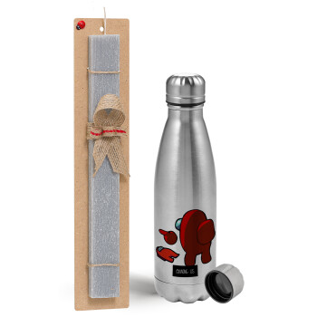 Among US i am impostor..., Easter Set, metallic Inox water bottle (750ml) & aromatic flat Easter candle (30cm) (GRAY)