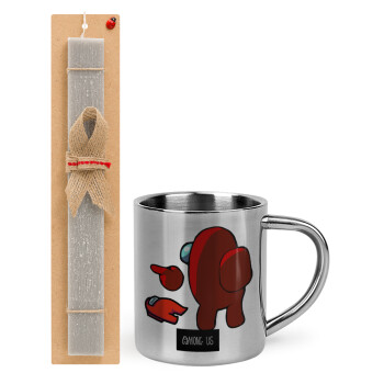 Among US i am impostor..., Easter Set, metallic thermal cup (300ml) & Easter aromatic flat candle (30cm) (GRAY)