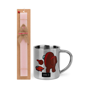 Among US i am impostor..., Easter Set, metallic thermal cup (300ml) & aromatic flat Easter candle (30cm) (PINK)