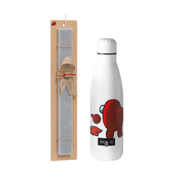 Among US i am impostor..., Easter Set, metallic stainless thermos bottle (500ml) & scented flat Easter candle (30cm) (GRAY)