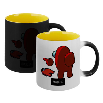 Among US i am impostor..., Κούπα Μαγική εσωτερικό κίτρινη, κεραμική 330ml που αλλάζει χρώμα με το ζεστό ρόφημα