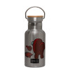 Stainless steel metallic thermos flask, silver with a bamboo lid, double-walled, 350ml.