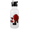 White water bottle with straw, stainless steel 600ml