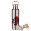 Stainless steel Silver with wooden lid (bamboo), double wall, 750ml