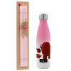 Easter Set, Metallic pink/white (Stainless steel) thermos, double-walled, 500ml & aromatic flat Easter candle (30cm) (PINK)