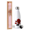 Easter Set, metallic stainless steel water bottle (750ml) & scented flat Easter candle (30cm) (PINK)