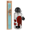 Easter Set, metallic silver aluminum water bottle (500ml) & scented flat Easter candle (30cm) (TURQUOISE)