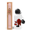 Easter Set, metallic aluminum bottle (500ml) & aromatic flat Easter candle (30cm) (PINK)
