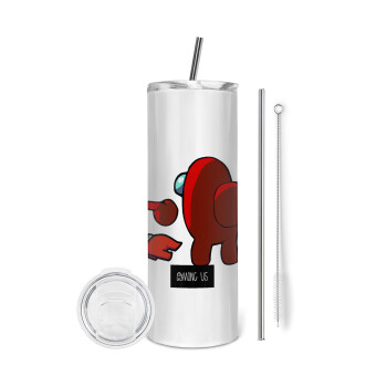 Among US i am impostor..., Eco friendly stainless steel tumbler 600ml, with metal straw & cleaning brush