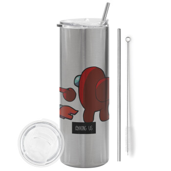 Among US i am impostor..., Tumbler stainless steel Silver 600ml, with metal straw & cleaning brush