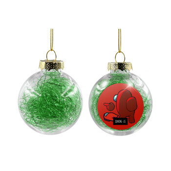 Among US i am impostor..., Χριστουγεννιάτικη μπάλα δένδρου διάφανη με πράσινο γέμισμα 8cm