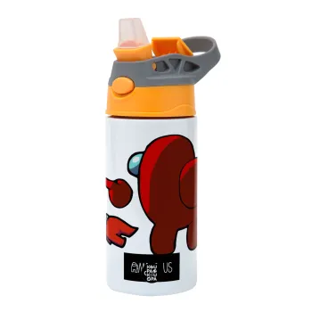 Among US i am impostor..., Children's hot water bottle, stainless steel, with safety straw, Orange/Grey (360ml) BPA-FREE