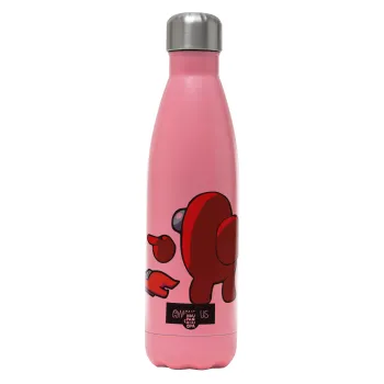 Among US i am impostor..., Μεταλλικό παγούρι θερμός Ροζ Ματ (Stainless steel), διπλού τοιχώματος, 500ml