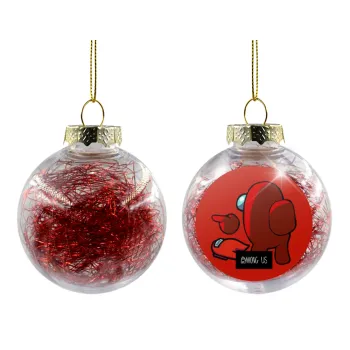 Among US i am impostor..., Transparent Christmas tree ball ornament with red filling 8cm