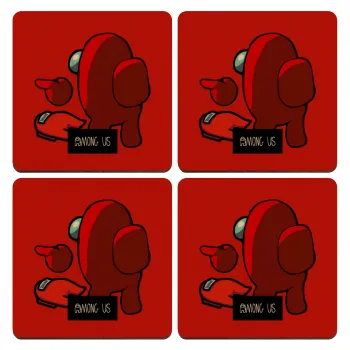 Among US i am impostor..., ΣΕΤ x4 Σουβέρ ξύλινα τετράγωνα plywood (9cm)