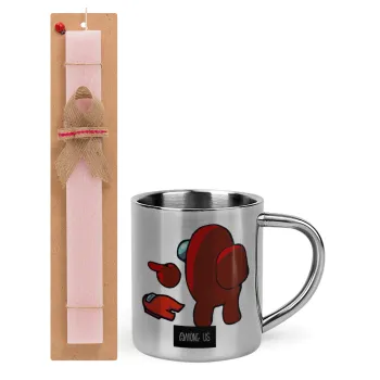 Among US i am impostor..., Easter Set, metallic thermal cup (300ml) & aromatic flat Easter candle (30cm) (PINK)