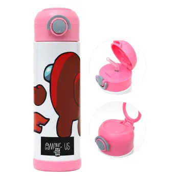 Among US i am impostor..., Παιδικό παγούρι θερμό, ανοξείδωτο, με καλαμάκι ασφαλείας, ΡΟΖ (500ml)