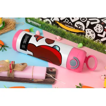 Among US i am impostor..., Easter candle, Childrens hot water bottle, stainless steel, with safety straw, PINK (500ml)