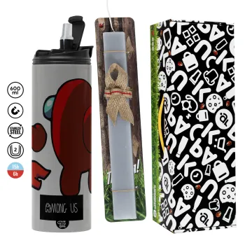 Among US i am impostor..., Easter candle with Grey Tumbler Thermo 600ml & aromatic flat candle (30cm) (GREY)