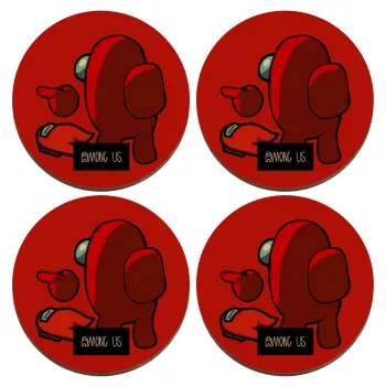 Among US i am impostor..., ΣΕΤ x4 Σουβέρ ξύλινα στρογγυλά plywood (9cm)