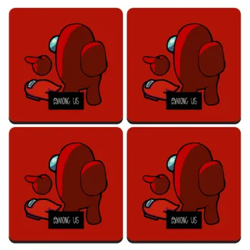 Among US i am impostor..., ΣΕΤ 4 Σουβέρ ξύλινα τετράγωνα (9cm)