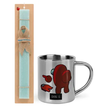 Among US i am impostor..., Πασχαλινή Λαμπάδα με μεταλλική κούπα θερμό (300ml) & κερί αρωματικό πλακέ (30cm) (ΤΙΡΚΟΥΑΖ)