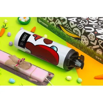 Among US i am impostor..., Πασχαλινή Λαμπάδα με Travel Tumbler θερμό με διπλό καπάκι (600ml, BPA free) & κερί αρωματικό πλακέ (30cm) (ΡΟΖ)