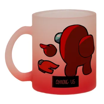 Among US i am impostor..., Κούπα γυάλινη δίχρωμη με βάση το κόκκινο ματ, 330ml