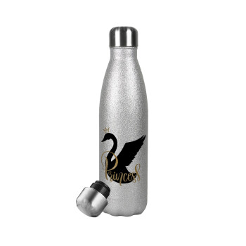 Swan Princess, Metallic Glitter Silver Thermos Flask (Stainless steel), double-walled, 500ml