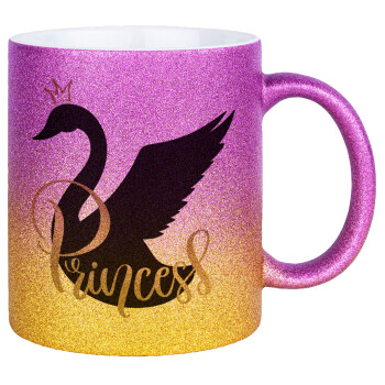 Swan Princess, Κούπα Χρυσή/Ροζ Glitter, κεραμική, 330ml