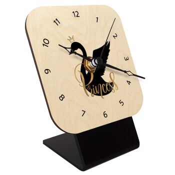 Swan Princess, Quartz Table clock in natural wood (10cm)