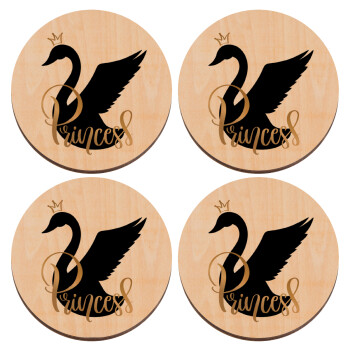 Swan Princess, ΣΕΤ x4 Σουβέρ ξύλινα στρογγυλά plywood (9cm)