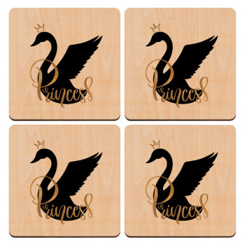 Swan Princess, ΣΕΤ x4 Σουβέρ ξύλινα τετράγωνα plywood (9cm)