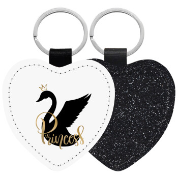 Swan Princess, Μπρελόκ PU δερμάτινο glitter καρδιά ΜΑΥΡΟ