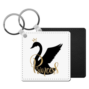 Swan Princess, Μπρελόκ Δερματίνη, τετράγωνο ΜΑΥΡΟ (5x5cm)