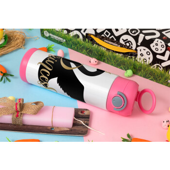 Swan Princess, Easter candle, Childrens hot water bottle, stainless steel, with safety straw, PINK (500ml)
