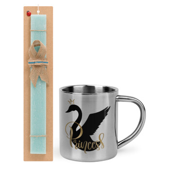Swan Princess, Easter Set, metallic thermal cup (300ml) & aromatic flat Easter candle (30cm) (TURQUOISE)