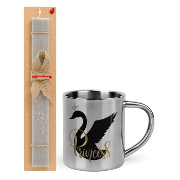 Swan Princess, Easter Set, metallic thermal cup (300ml) & Easter aromatic flat candle (30cm) (GRAY)