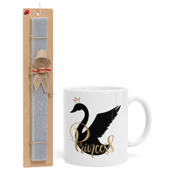 Swan Princess, Easter Set, Ceramic Cup (330ml) & Easter aromatic flat candle (30cm) (GRAY)