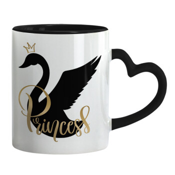 Swan Princess, Κούπα καρδιά χερούλι μαύρη, κεραμική, 330ml