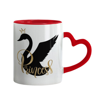 Swan Princess, Κούπα καρδιά χερούλι κόκκινη, κεραμική, 330ml