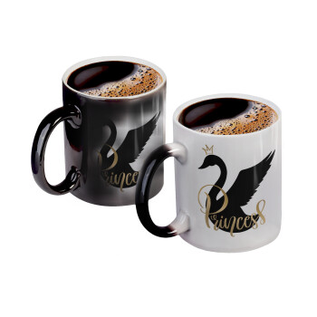 Swan Princess, Color changing magic Mug, ceramic, 330ml when adding hot liquid inside, the black colour desappears (1 pcs)
