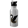 Water bottle Silver with straw, stainless steel 600ml