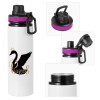 Metallic water bottle with safety lid, 850ml aluminum
