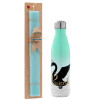 Easter Set, Metallic green/white thermos (Stainless steel), double-walled, 500ml & scented flat Easter candle (30cm) (TURQUOISE)