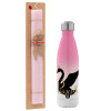 Easter Set, Metallic pink/white (Stainless steel) thermos, double-walled, 500ml & aromatic flat Easter candle (30cm) (PINK)
