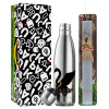 Easter Set, metallic stainless thermos flask (500ml) & scented flat Easter candle (30cm) (GRAY)